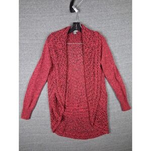 Eddie Bauer Womens Sweater S Red Open Knit Cotton Shawl Neck Cardigan Capsule